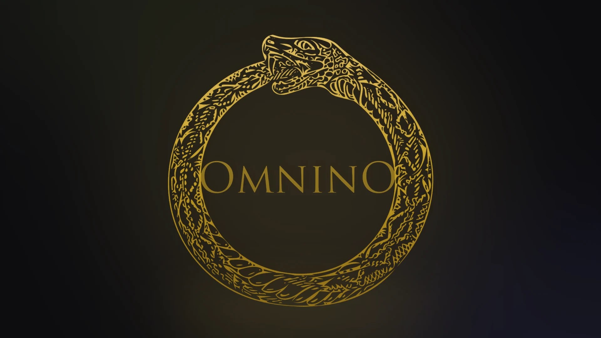 The Omnino emblem: the golden ouroboros ring with the OMNINO wordmark on a deep black background