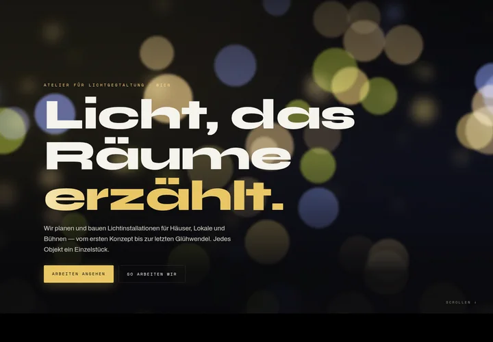 High-End-Beispielwebsite für ein Lichtgestaltungs-Atelier